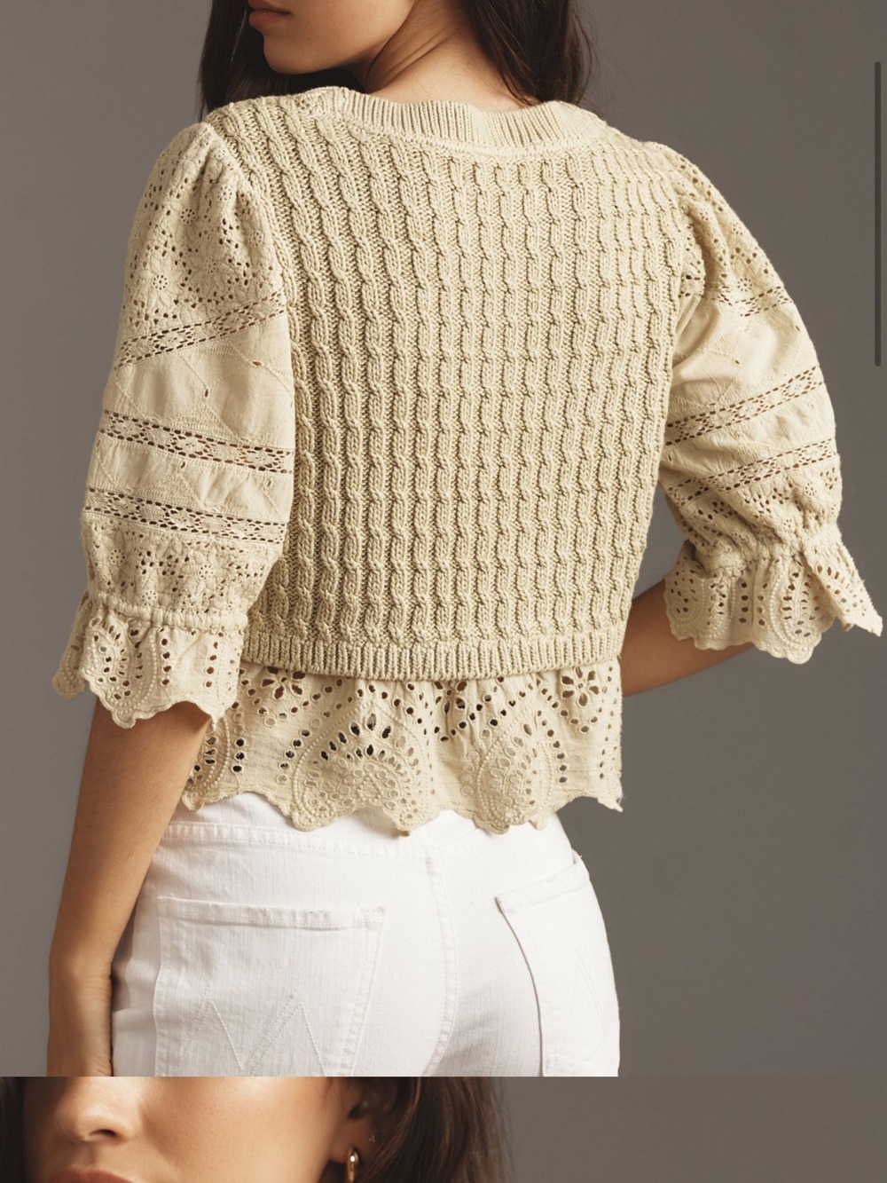 Anthropologie Olive Cream Cable Knit Sweater - Picture 2 of 12